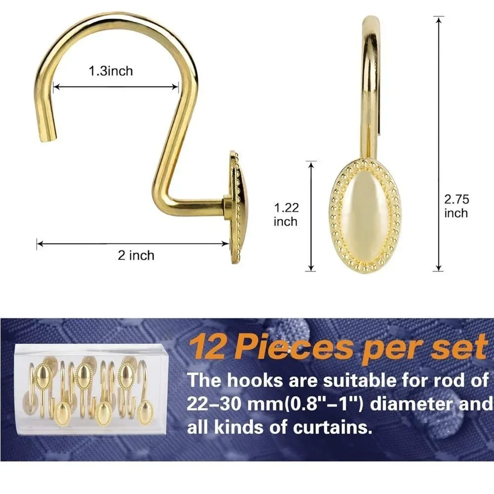 Gold Shower Curtain Hooks, set of 12